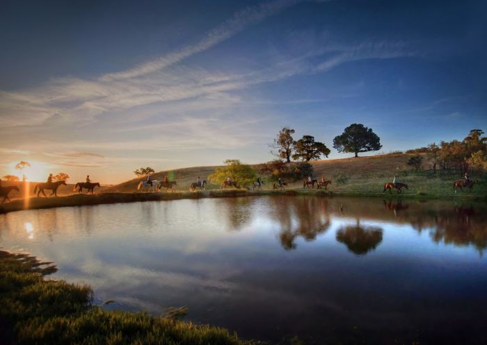 Twilight rides during sunset with Burnelee Excursions on Horseback tour at Murrumbateman in Yass, Country NSW
