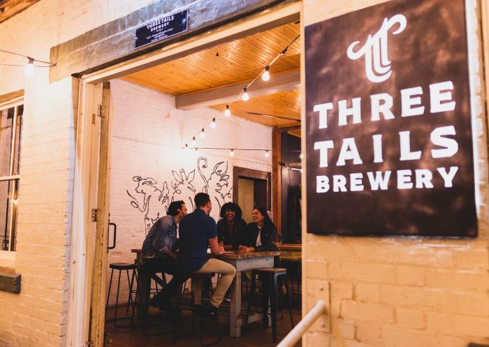 Group of friends at Three Tails Brewery, Mudgee