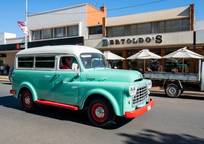 Vintage car outside Bertoldo’s Pasticceria, Griffith