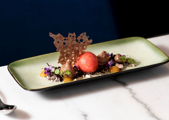 Plated dessert at Arrana, Springwood