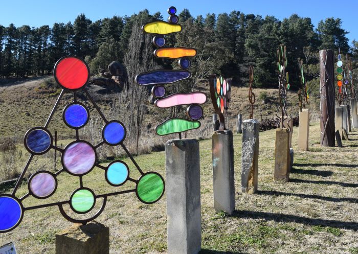 Glass sculptures on display at Hartley Historic Site, Hartley