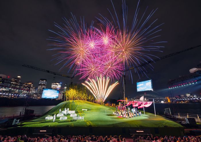 Fireworks at the performance of Madama Butterfly on Sydney Harbour