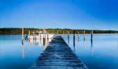 Boat moored at the end of the pier on Wooli Wooli River, Wooli